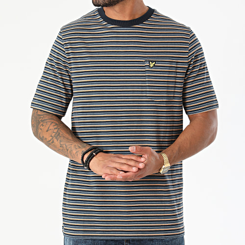 Tee Shirt Poche A Rayures TS1512V Bleu Marine Bleu Clair Beige