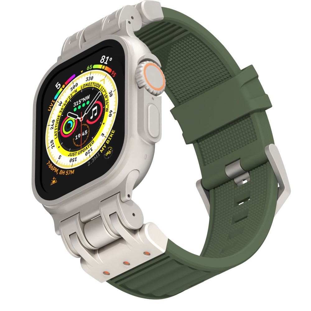 Apple Watch (49/46/45/44 mm) Ersatz Silikon Sport Armband mit Streifen (Gelenkumfang: 135 - 220 mm) - Dunkelgrün