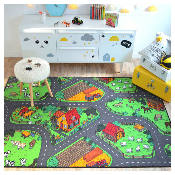 Tapis de jeu enfant - circuit voiture - campagne - 120 x 170 cm