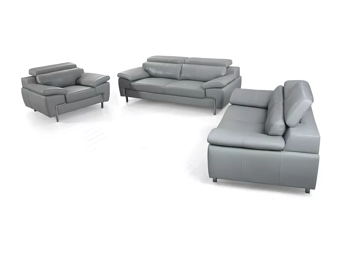Canapé 2 places Cuir KARE Gris - Angle Droit