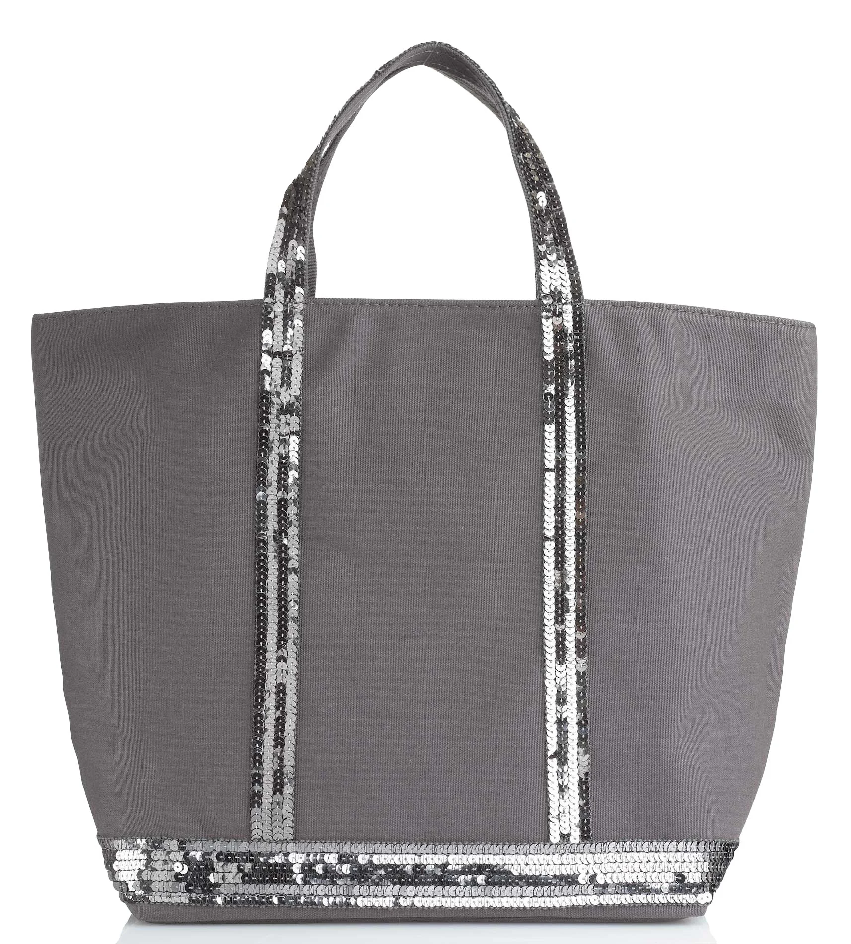 Cabas M à sequins en toile de coton| Gris