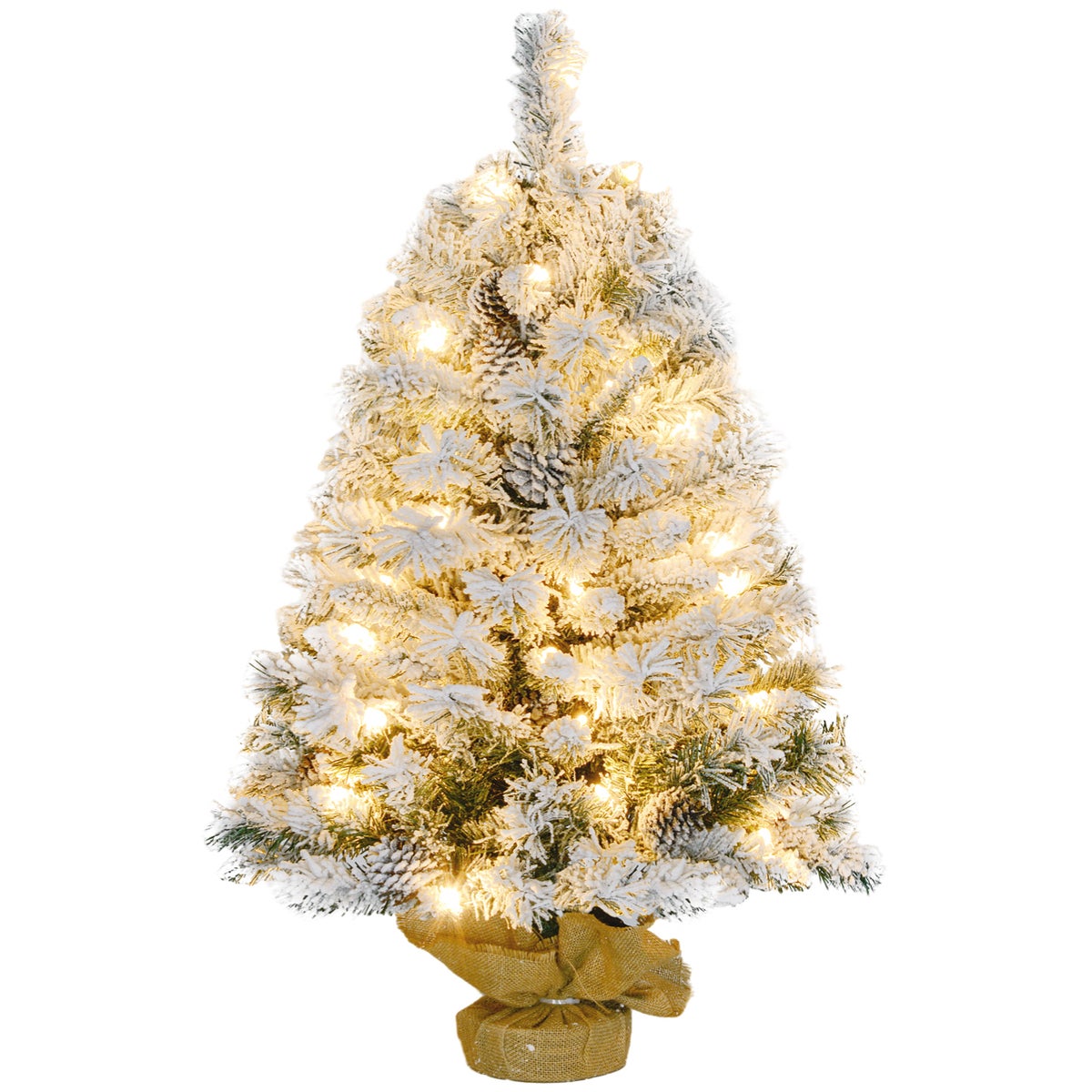 HOMCOM Kunstkerstboom, 90 cm kerstboom met 133 tips, 50 warmwitte LED-lampjes, betonnen voet, voor kerstversiering, groen