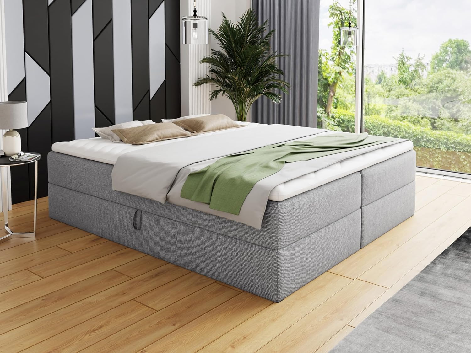 Sofnet Boxspringbett Base mit 2 Bettkästen - Doppelbett mit Bonell-Matratze und Topper, Polsterbett, Freistehendes Bett, Bettgestell, Schlafzimmer (Grau (Inari 91), 140 x 200 cm)