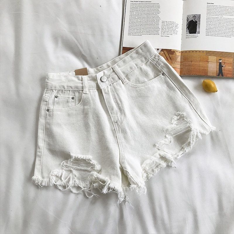 HYAKU - Hoge taille denim shorts met distressed effect