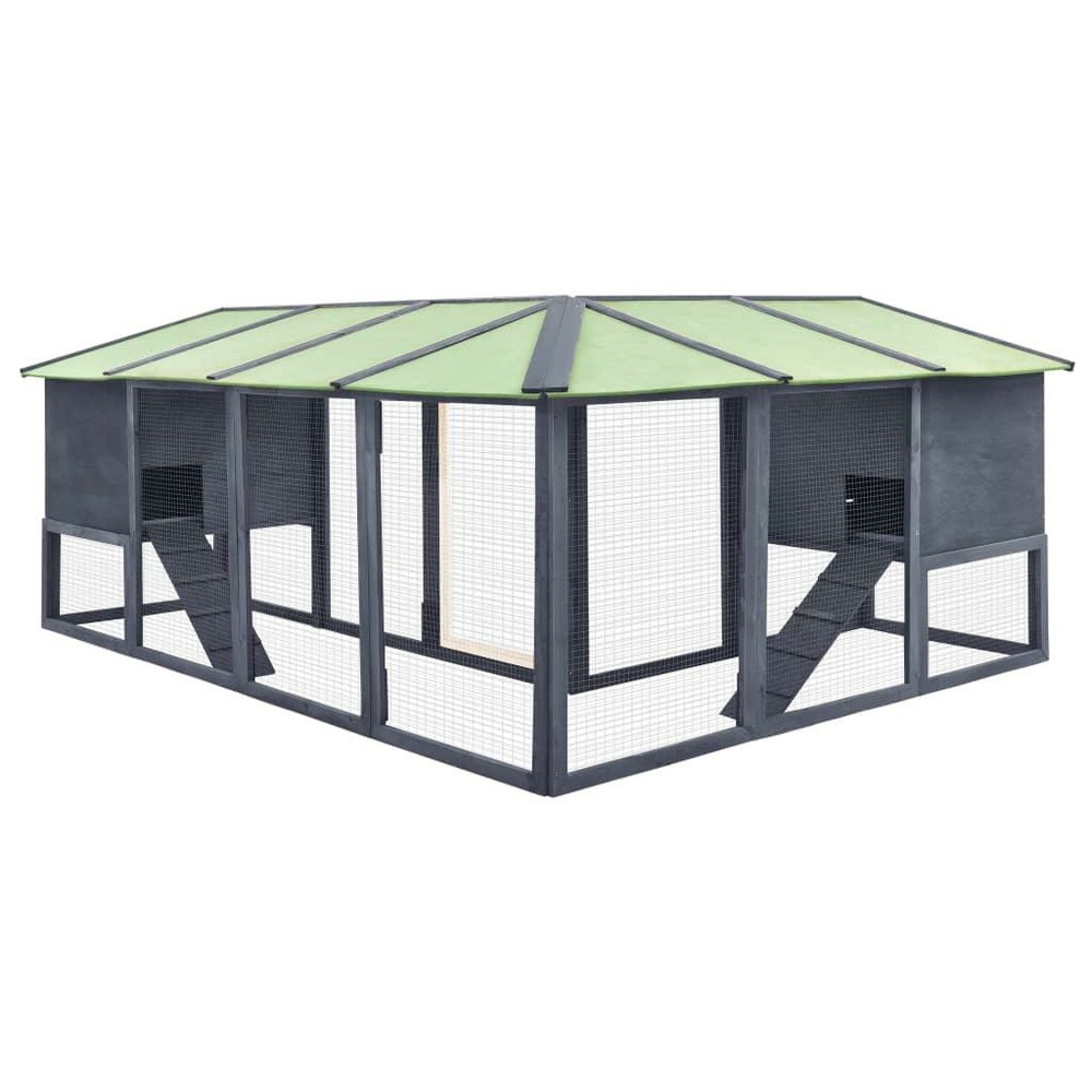 Clapier cage d'extérieur 250 x 192 x 105 cm avec piste gris et blanc bois de sapin