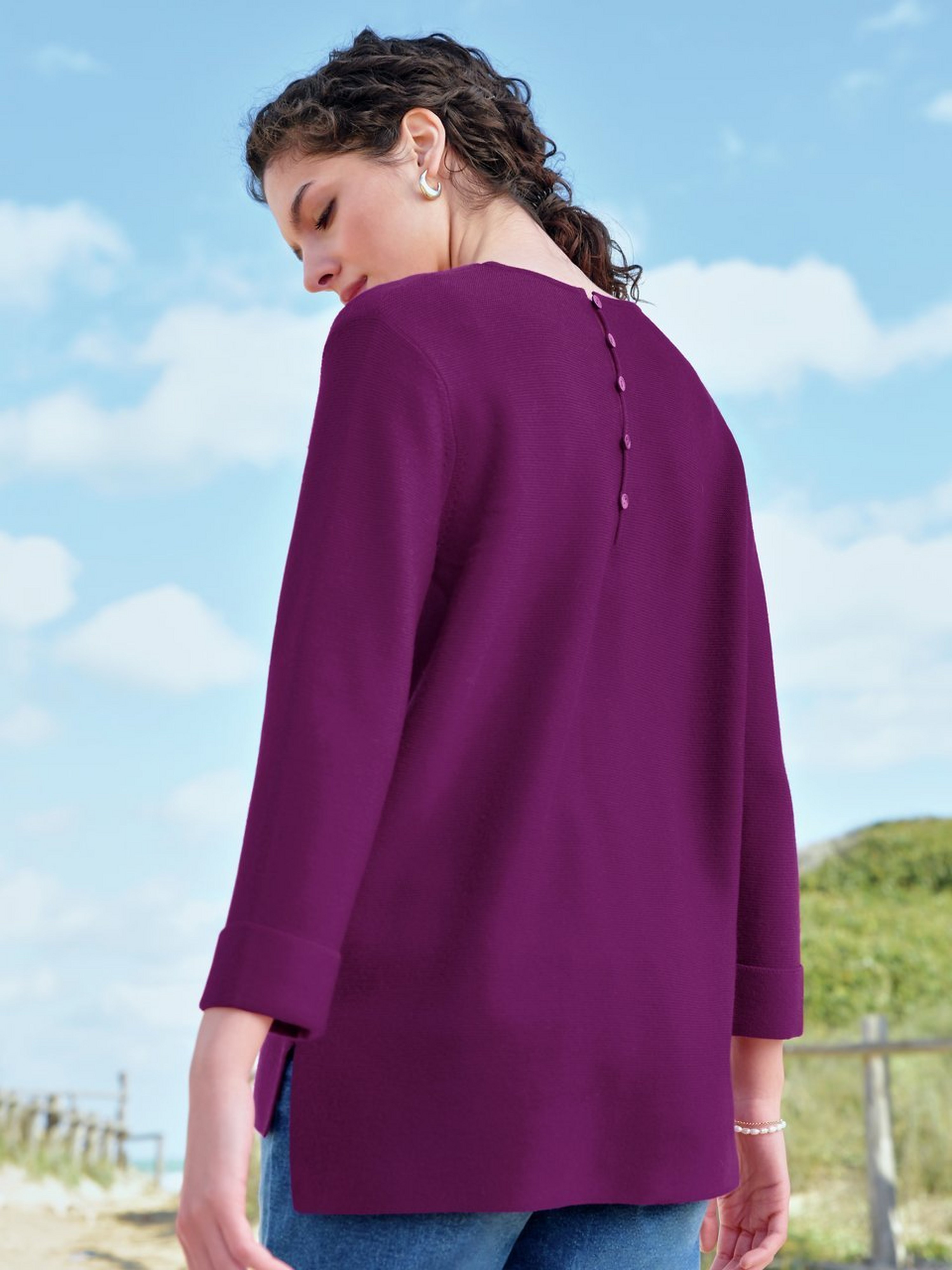 V-Pullover mit 7/8-Arm
