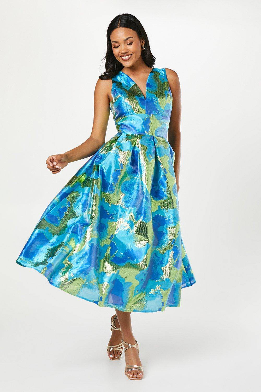 Coast Robe Midi Jacquard à Décolleté Plongeant