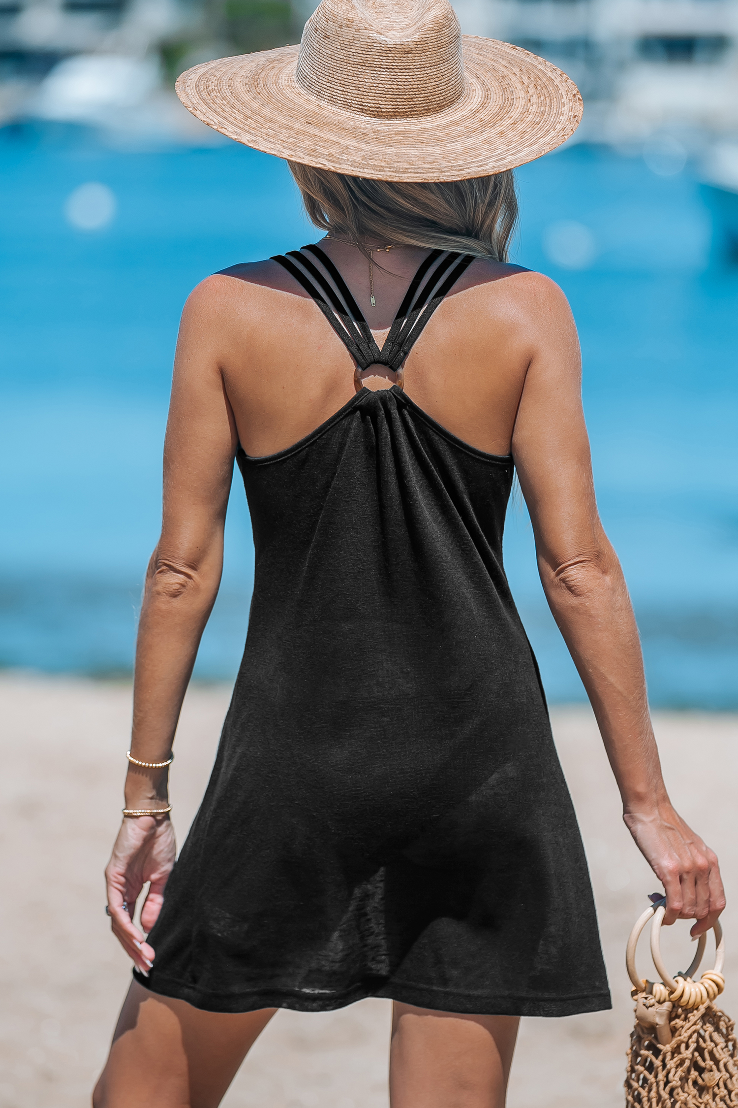 Robe cover up sans manches à col en V noire