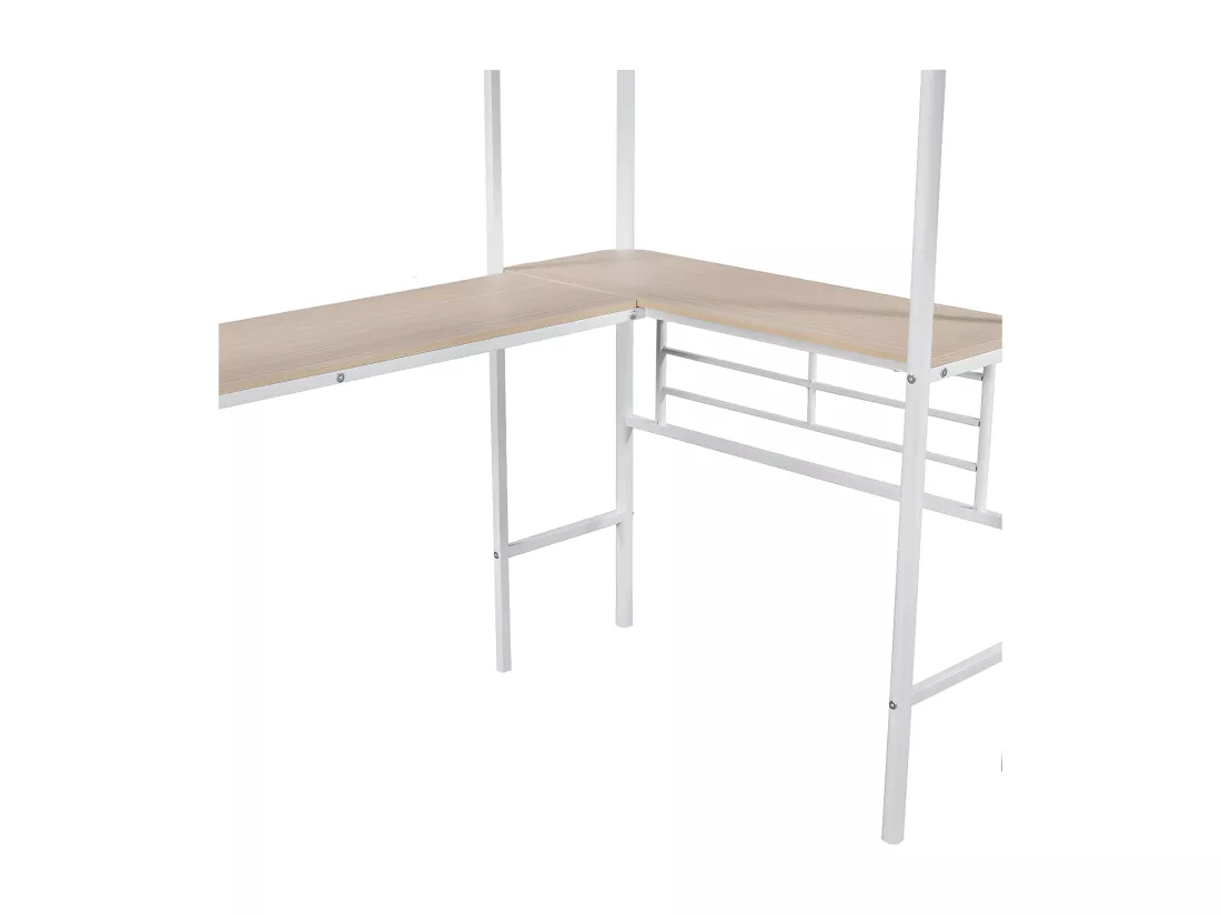 Lit mezzanine - 2 lits 90x200 cm - 2 bureaux sous le lit - Blanc
