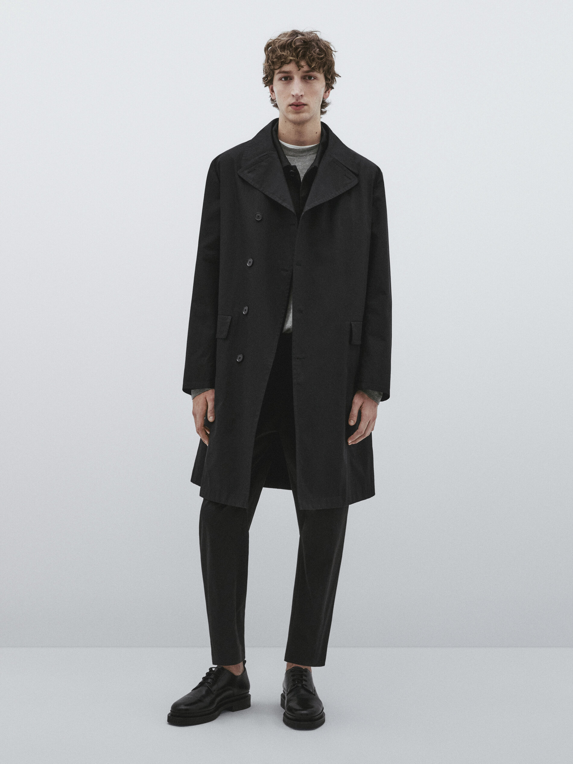 Chaqueta trench negra algodón -Studio - NEGRO