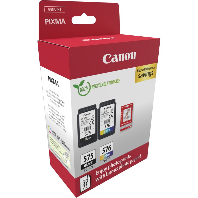 Canon PG-575 - CL-576 Pack cartouches 4 couleurs + papier photo pour imprimante jet d'encre