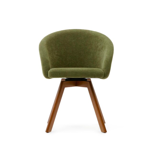 Kave Home Drehstuhl MARVIN grün/Buche massiv mit Nussholzfinish