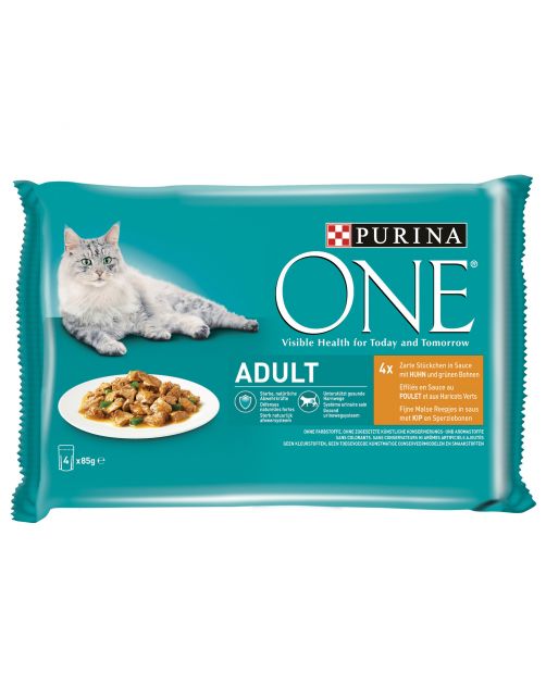 Purina One Adult Kat - Kattenvoer - Kip Sperziebonen 4x85 g