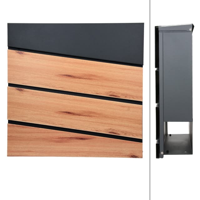 Brevkasse 37x36,5x11 cm antracit/trælook stål ML-Design