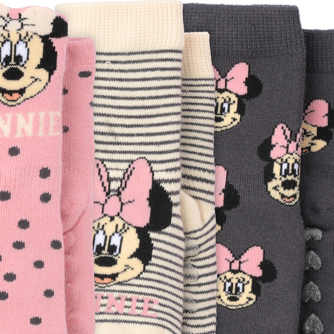 Topomini 3 Paar Minnie Maus Frottee-Socken im Set rosa / creme / dunkelgrau