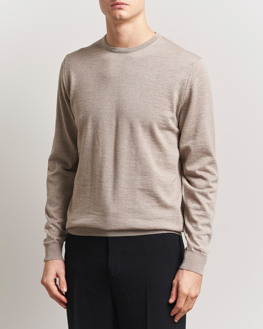 Stenströms Merino Patch Crew Neck Beige