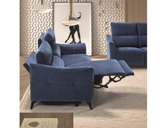 CONCEPT1 - Canapé tissu Bergamo 3 places 2 relax electriques Bleu