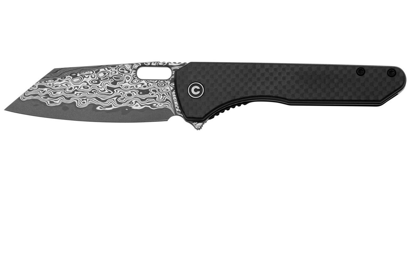 Civivi Nugz C23060-DS1 Damascus, Twill Carbon Fiber Overlay, Black G10 zakmes, Matthew Wehrwein design