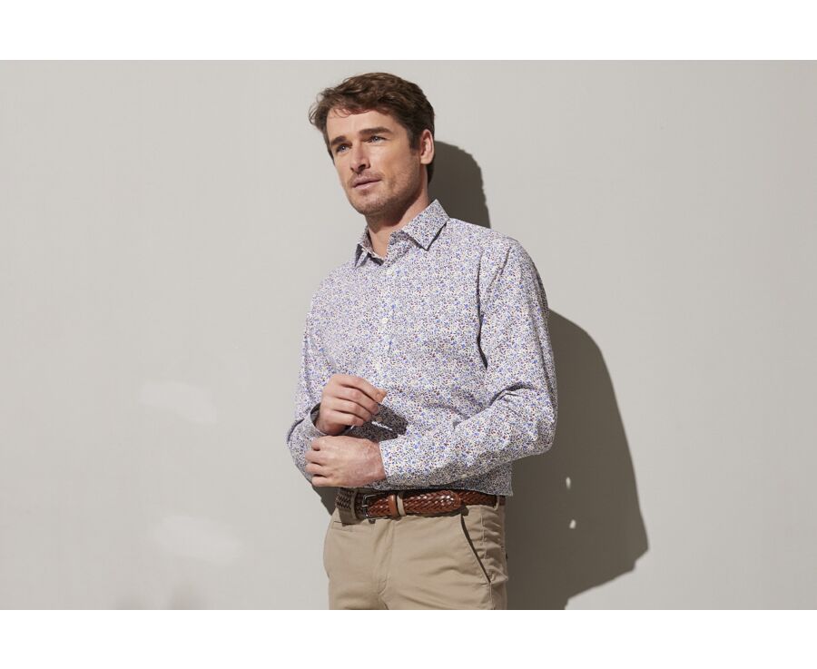 Chemise blanche homme à fleurs bleues et rouges - NOÉBERT