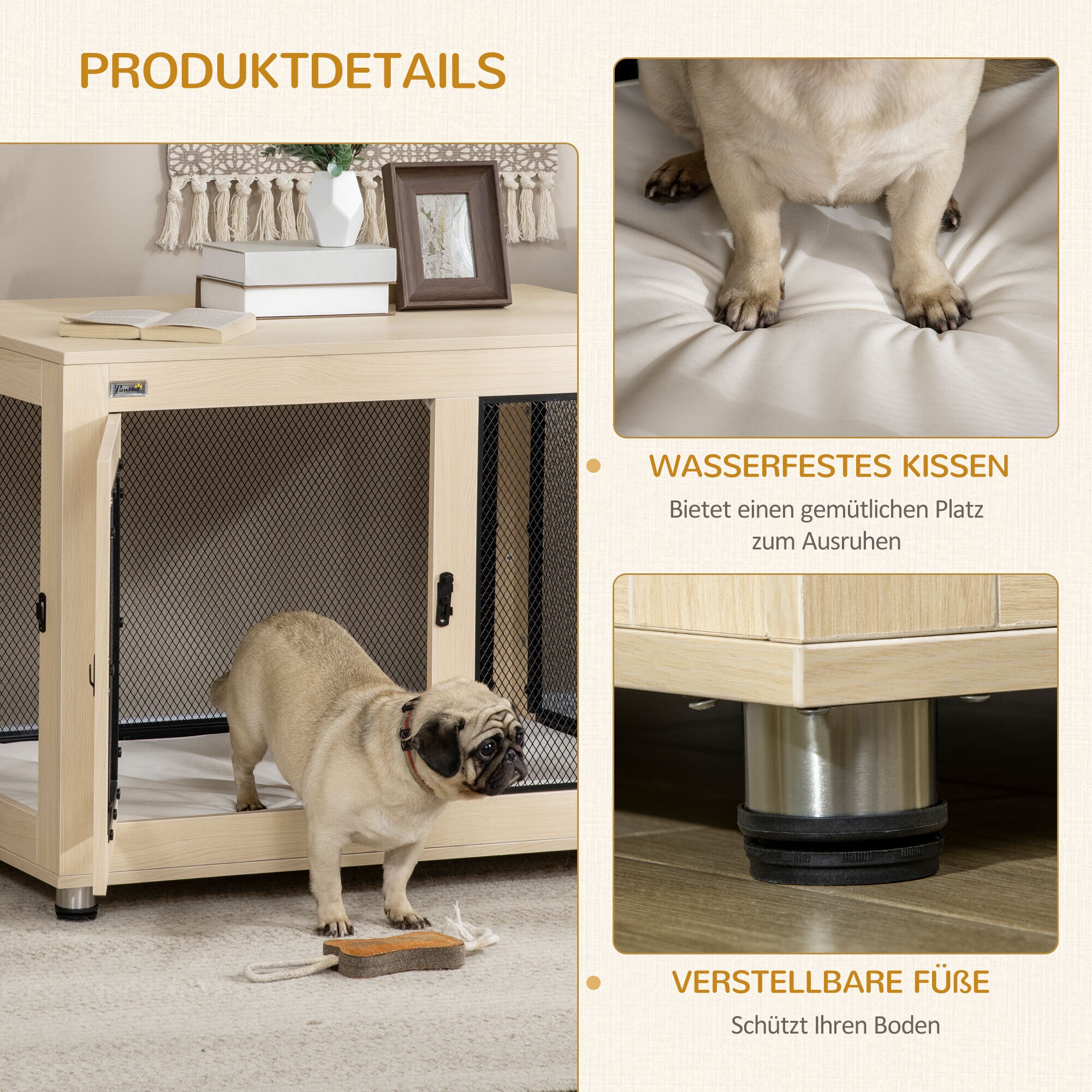 PawHut Hundekäfig mit Tischplatte und 2 Türen weiß 94L x 60B x 71,5H cm