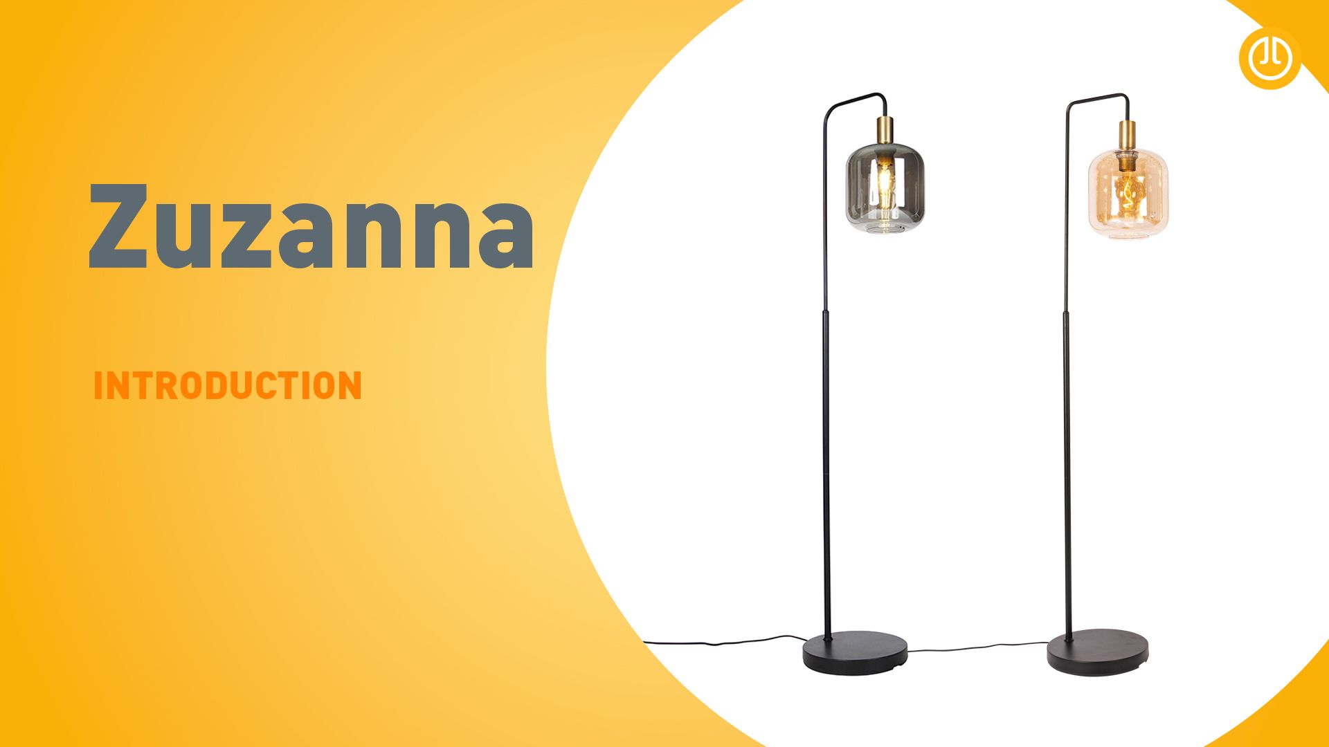 Design vloerlamp zwart met messing en amber glas - Zuzanna