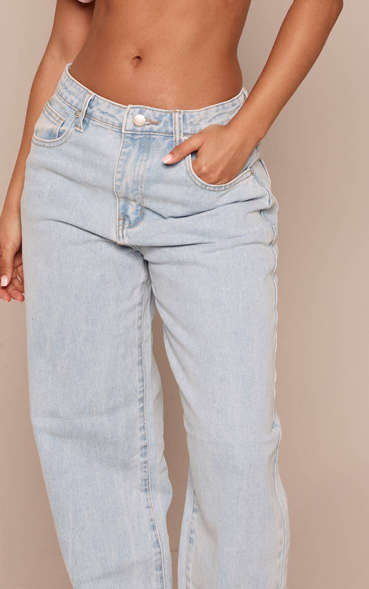 Light Blue Wash Prettylittlething Petite Jean Boyfriend Taille Haute