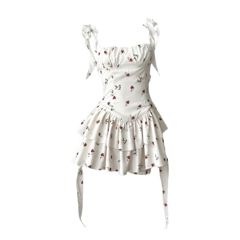 Warelmapo - Mouwloze, asymmetrische mini-A-lijnjurk met bloemenprint