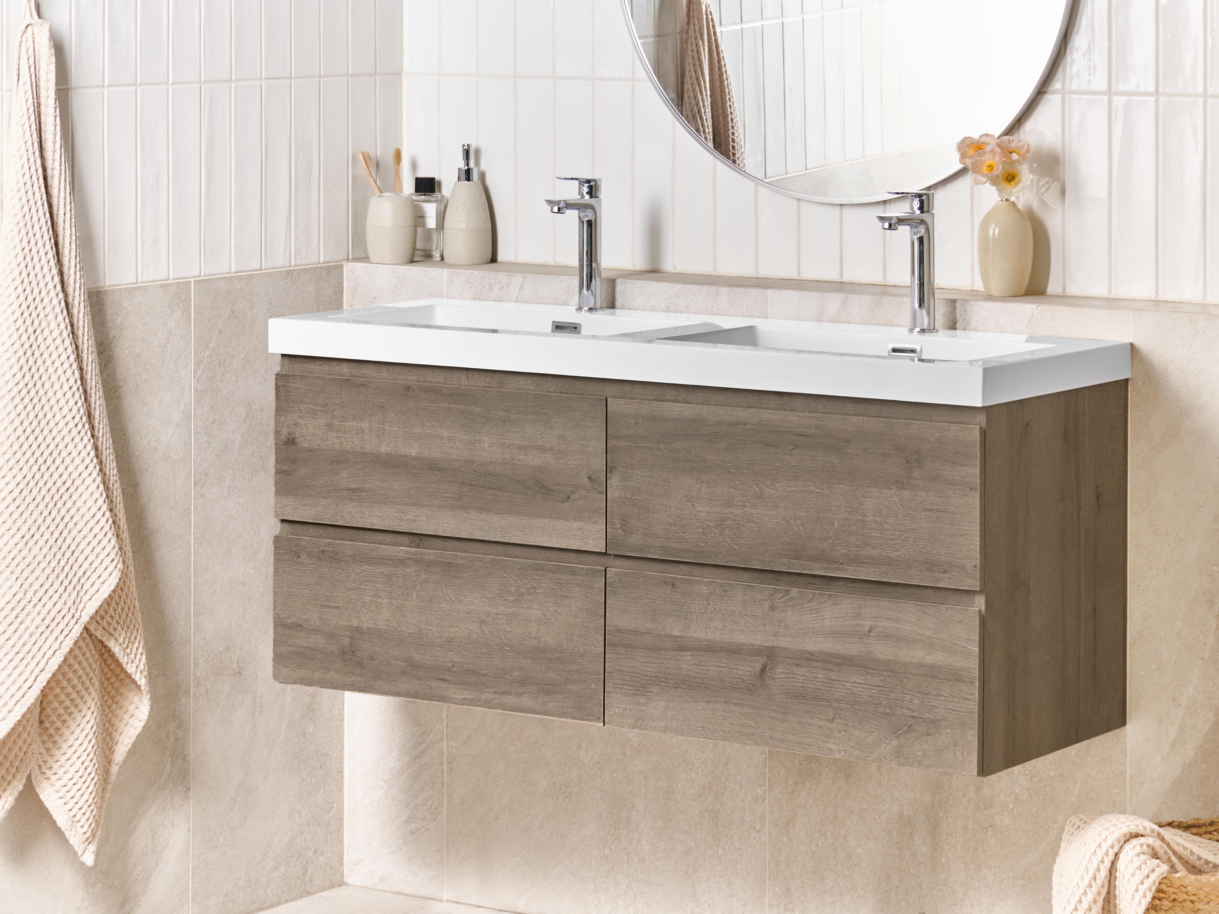 Wandgemonteerde dubbele wastafelkast VIEDMA Taupe