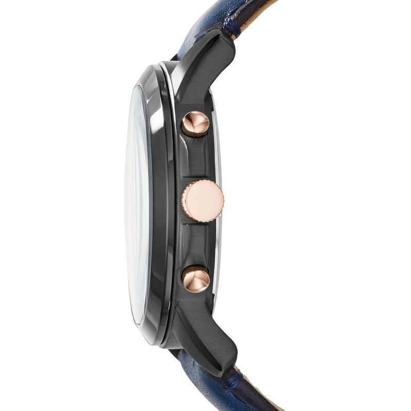 Montre Fossil homme chronographe acier noir bracelet cuir bleu