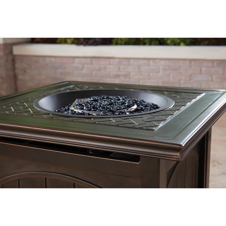 3/5-Piece Steel Patio Fire pit Conversation Set with Sahara Sand Cushions and 26 in. Square Fire pit Side Table