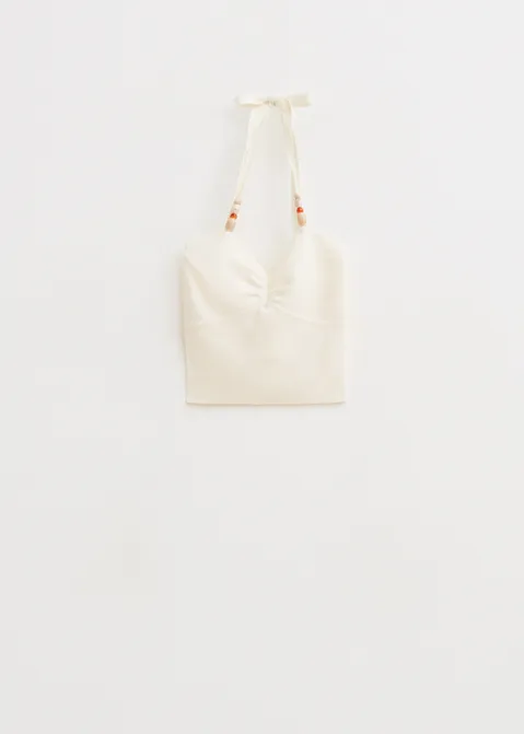 Gebreid singlet met kraaltjes off-white (WIT.IV)