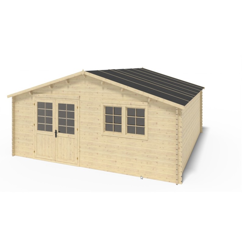 Abri de jardin en bois - 6x6 m - 48 m2 + terrasse avec balustrade et avant-toit en bois
