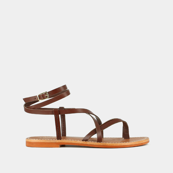 Sandales à brides  en cuir marron