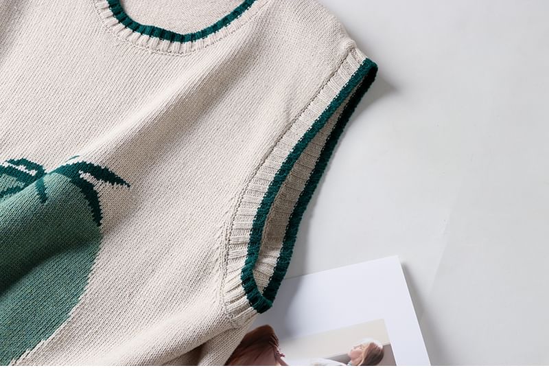 CosmoCorner - Ronde hals tomaten jacquard trui vest