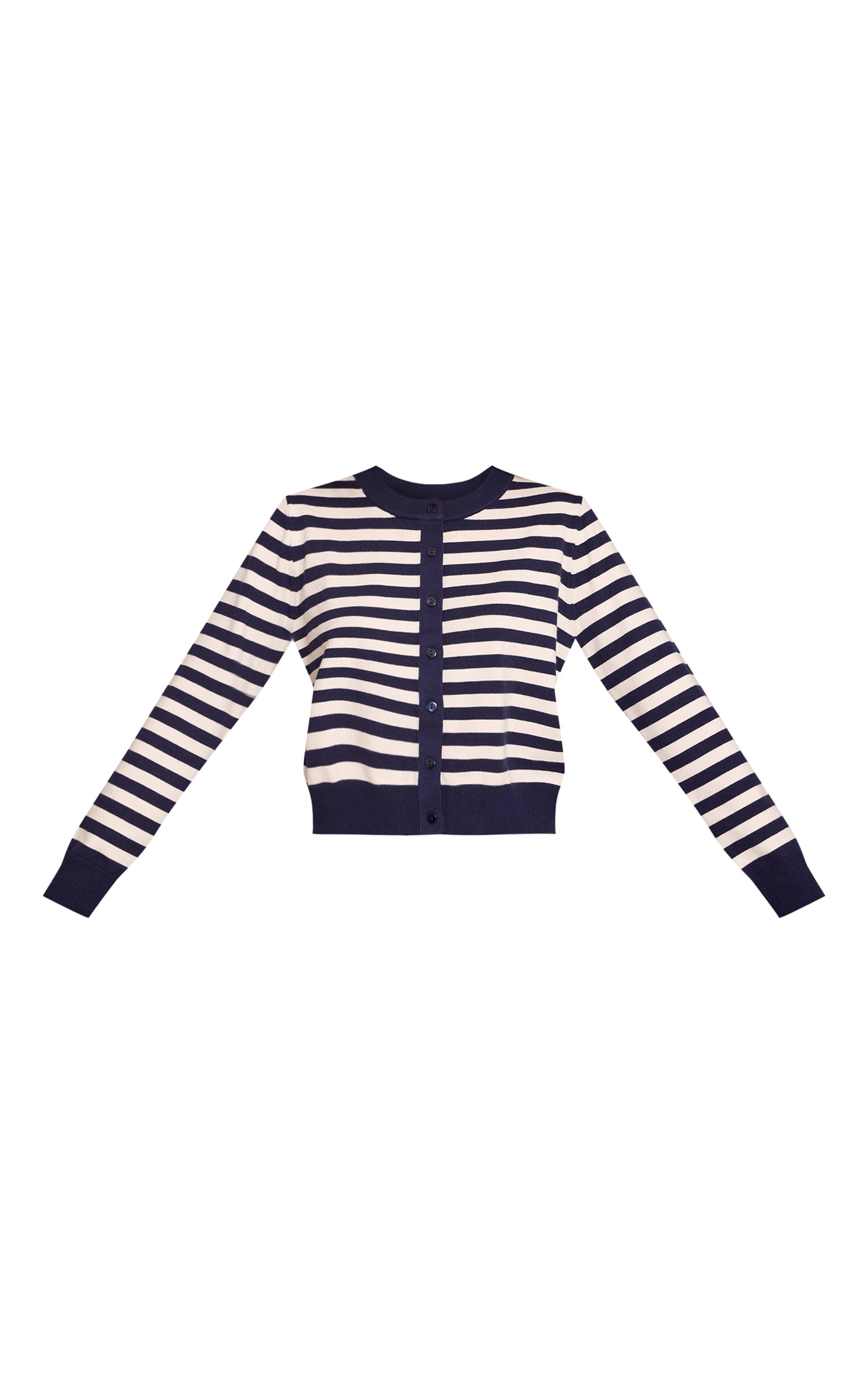 Bleu Marine Cardigan Rayé En Maille Compacte À Boutons