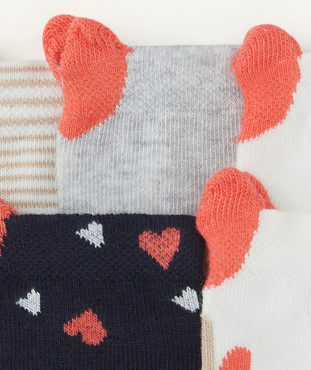 LOT DE 5 CHAUSSETTES HAUTES FILLE UNIES ET IMPRIMÉES AVEC COEURS
