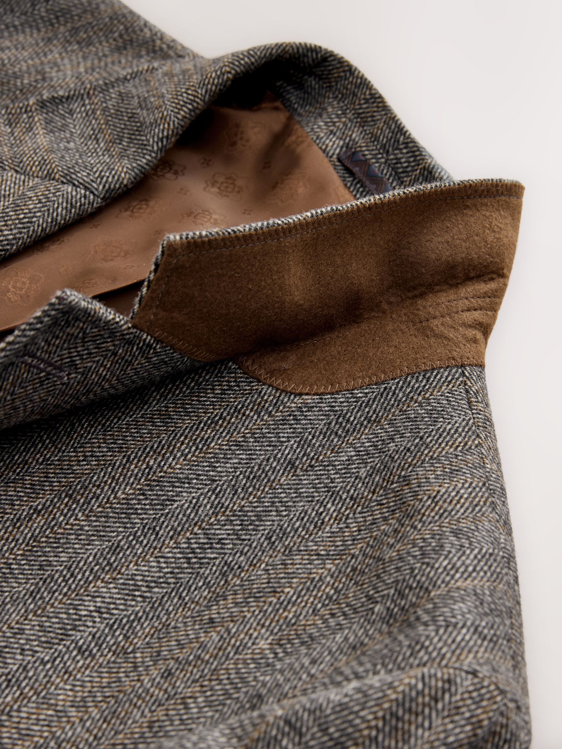 Grijs - Slim Fit Wool Blend Herringbone Stripe Suit Jacket