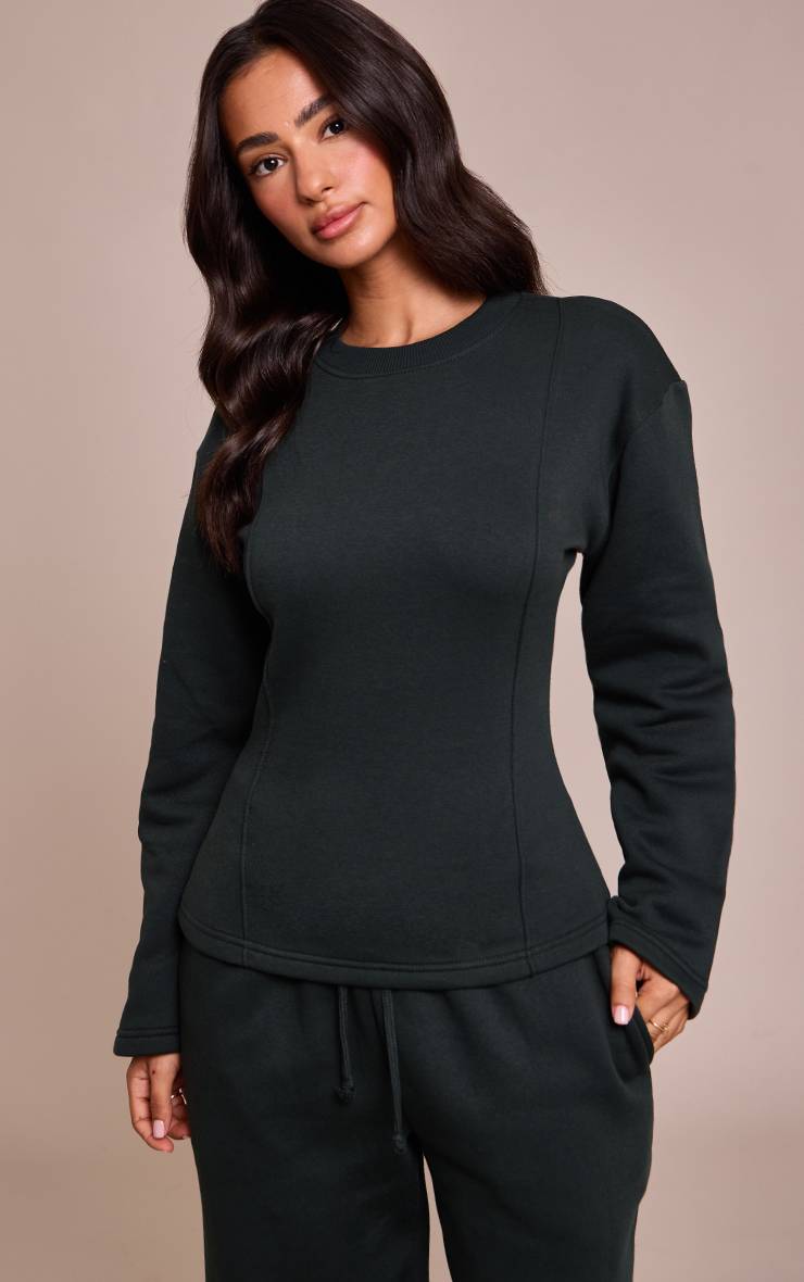 Vert Sweat-shirt Petite À Manches Longues Avec Taille Cintrée