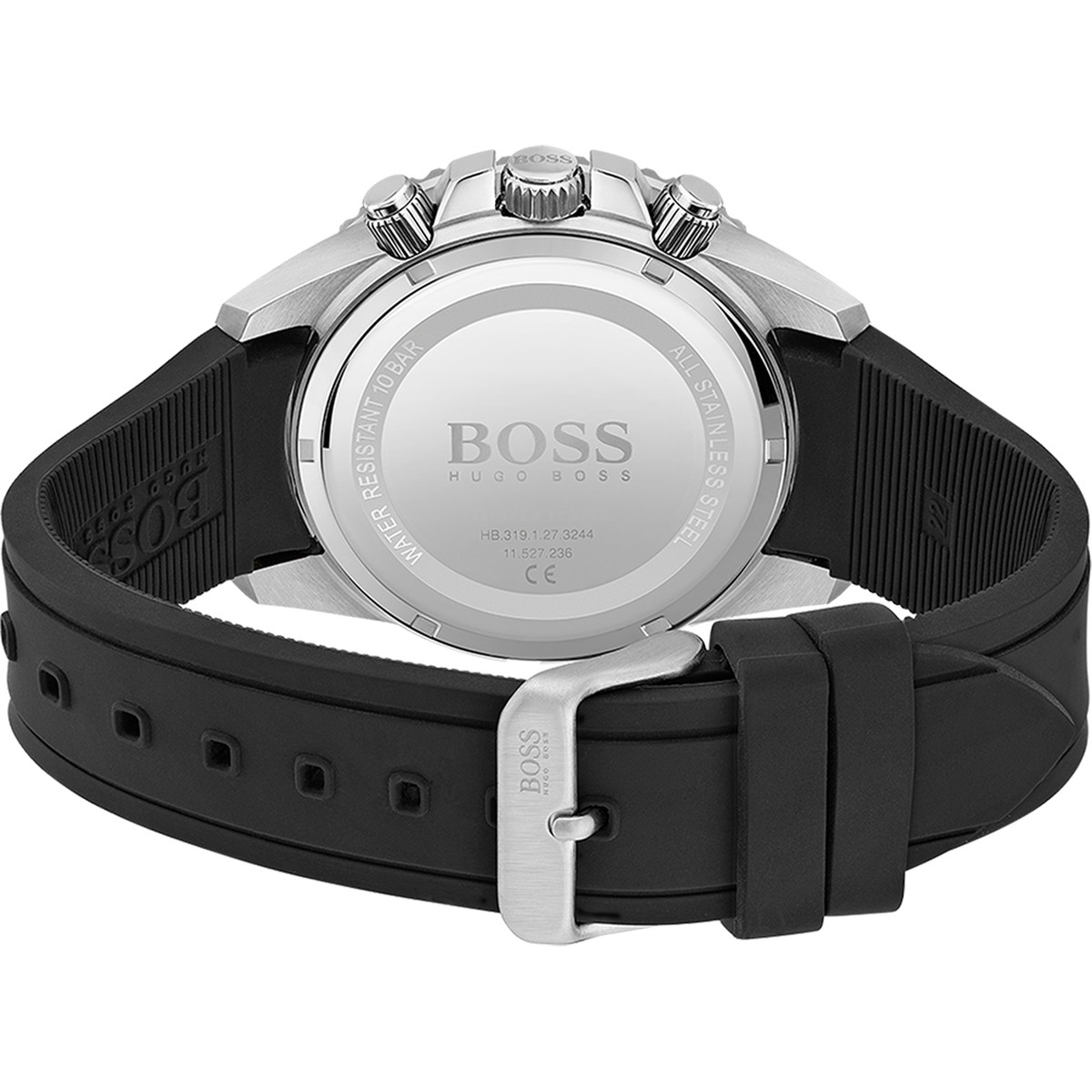 Montre Boss homme acier bracelet silicone noir