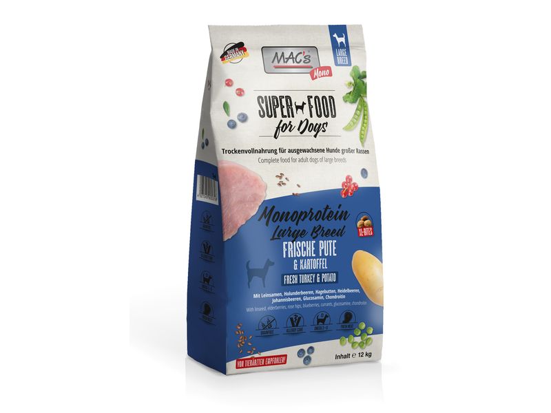 MAC's Trockenfutter Mono Large Breed Pute und Kartoffel 12 Alleinfuttermittel für ausgewachsene Hunde