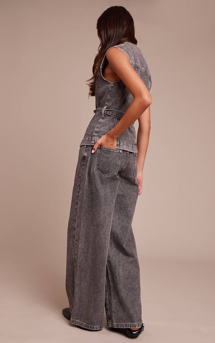Washed Grey Jean En Denim Large Taille Mi-haute