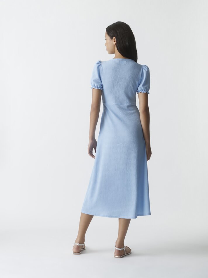Vestido midi com mangas bufantes - Azul celeste