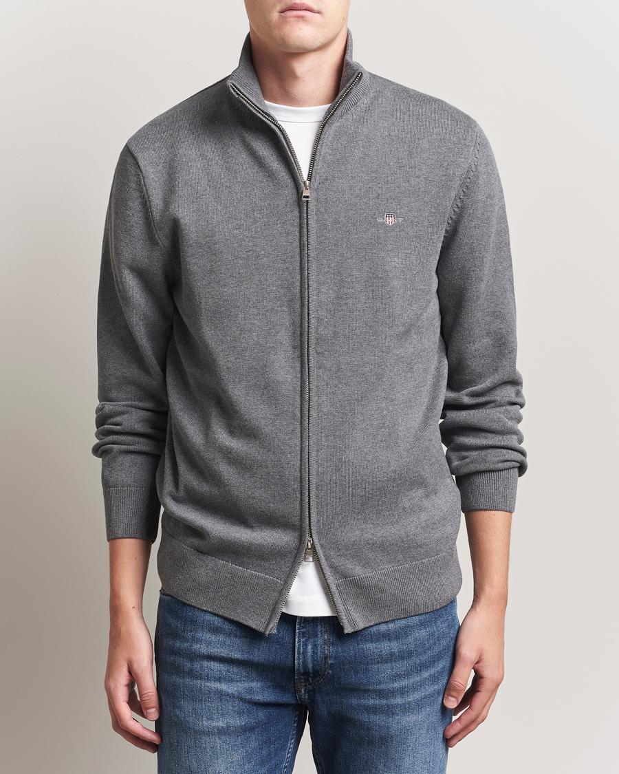 GANT Casual Cotton Full Zip Dark Grey Melange