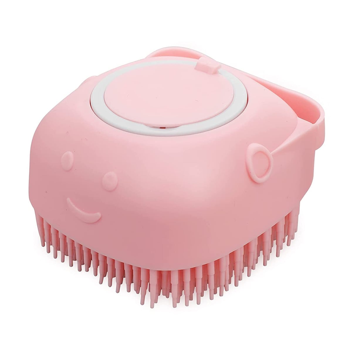 Badebørste til hund, rosa - med sjampodispenser