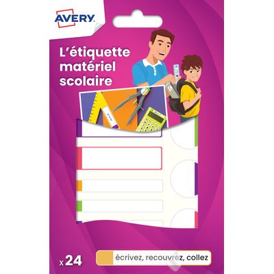 Avery - 24 Étiquettes plastifiées multi-usages blanches avec bordure fluo verte, bleue, jaune et rouge - 63 x 16 / 63 x 8 / Ø 25 mm