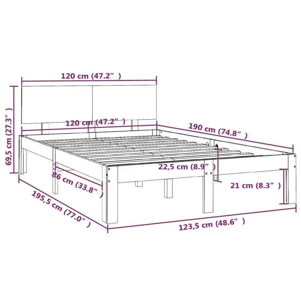 vidaXL - Bed frame met hoofbord - Naturel - Massief grenenhout - 120x190 cm