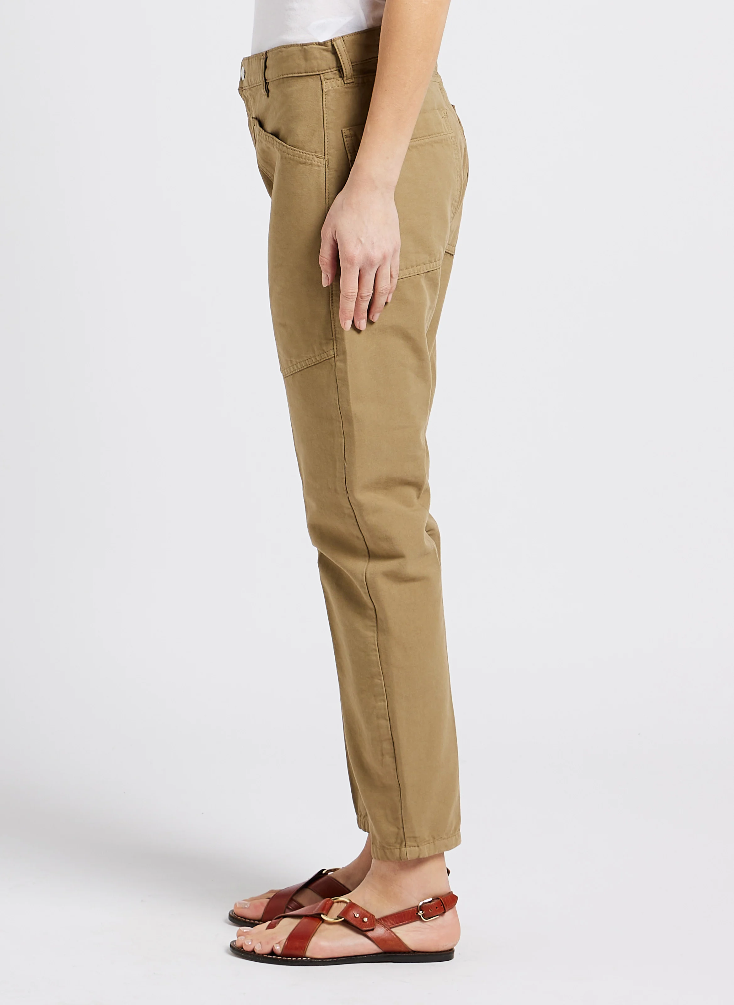 SEAN - Jean droit taille haute en coton | Kaki