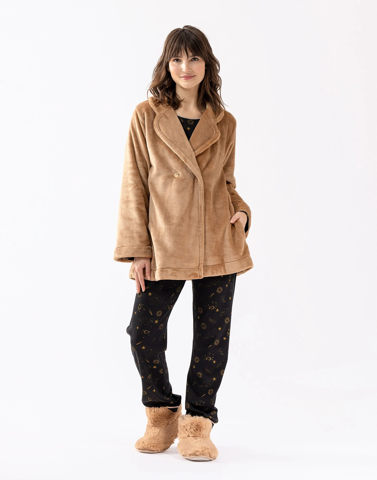 ESSENTIEL H77A - Veste en peluche flanelle | Marron