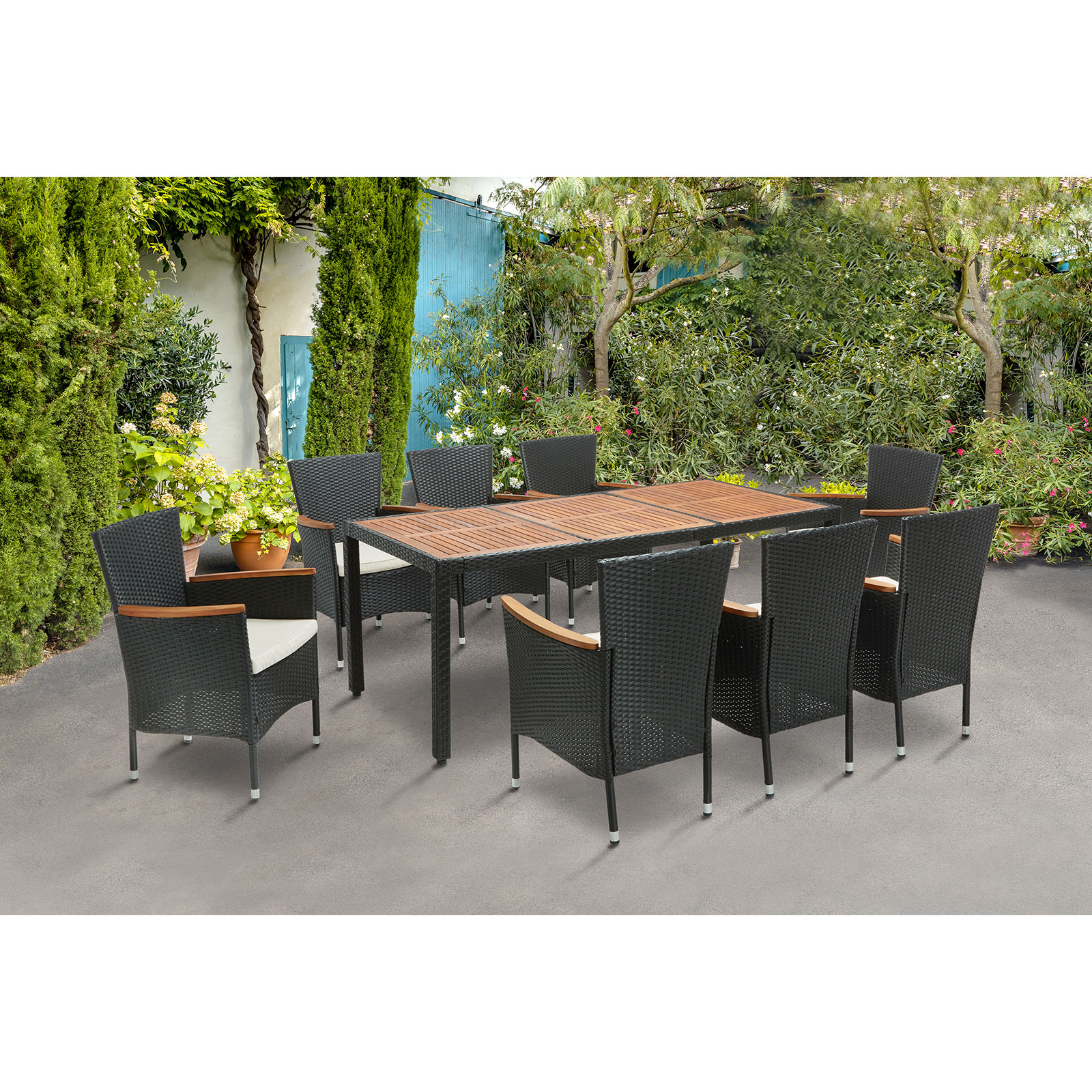 9-teiliges Gartenset - schwarz-natur - Polyrattan