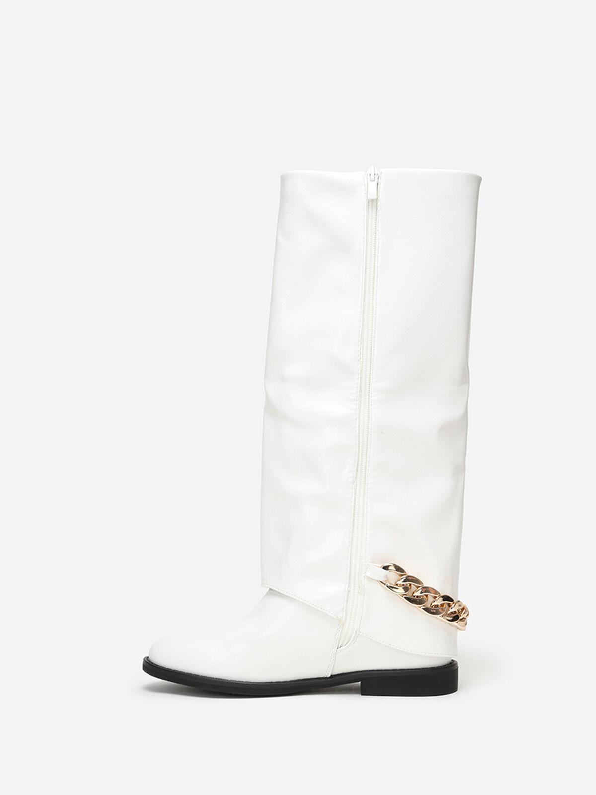 Bottes à revers avec chaîne- Blanc